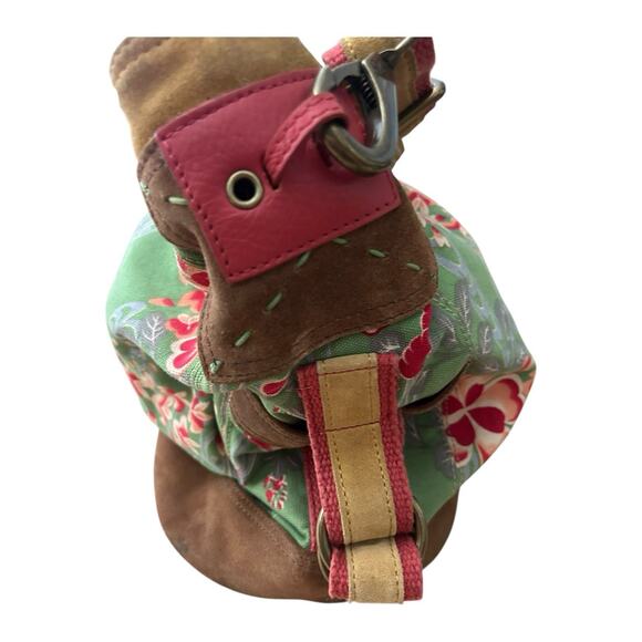 LUCKY BRAND Floral Blossom Green Canvas Suede purse tote bag boho Large VTG Y2k - Picture 11 of 11